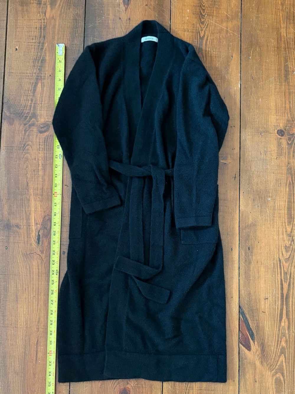 Quince 100% Cashmere Black Robe with Pockets - Picture 2 of 5